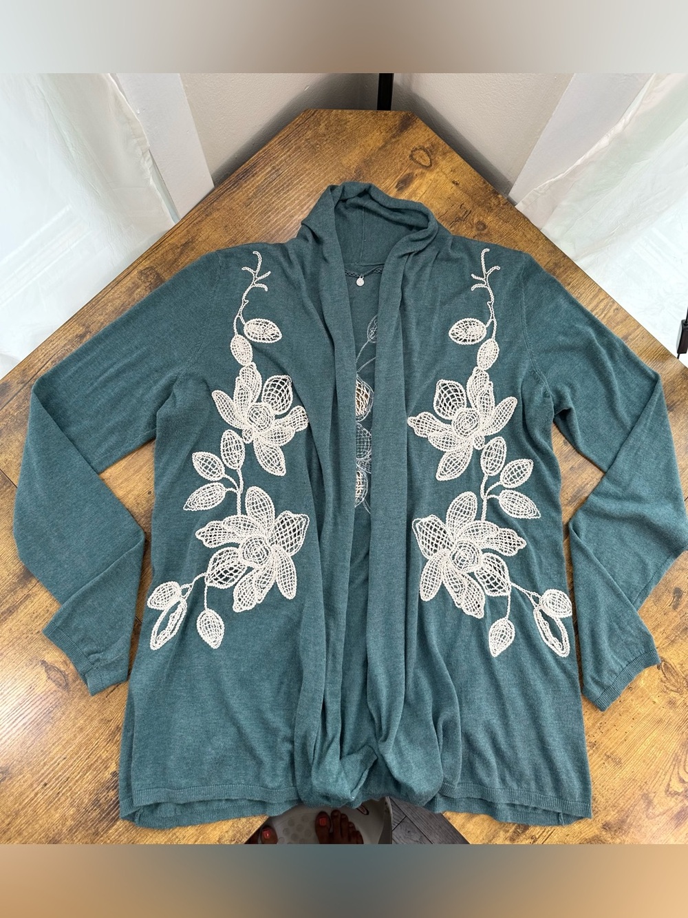 Anthropologie Knitted & Knotted Morning Petals Embroidered Open Cardigan, Large - Picture 5 of 11